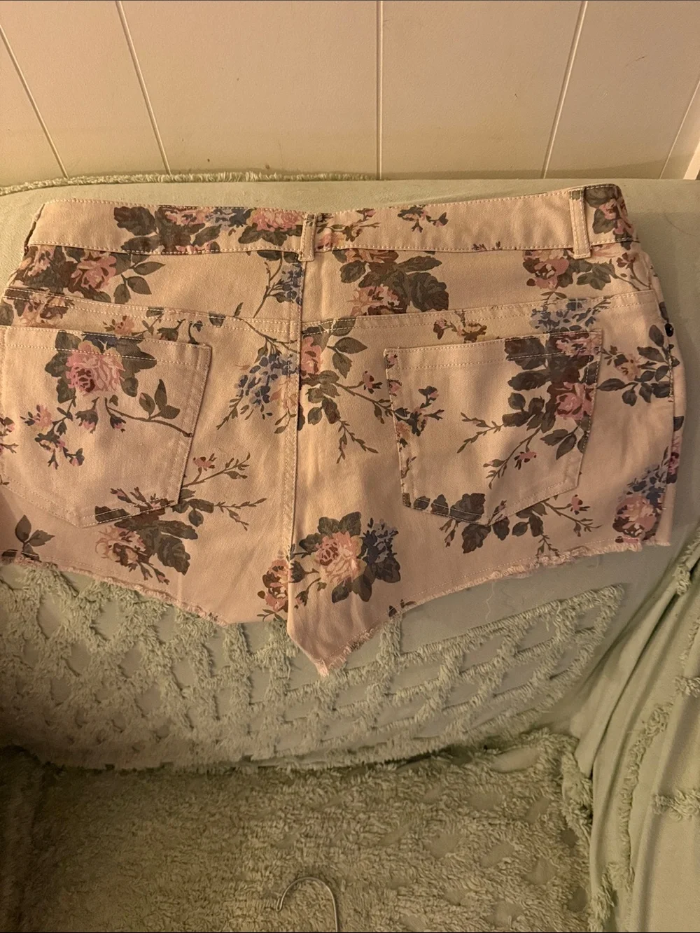 mine light tan Floral Denim Cutoff Shorts